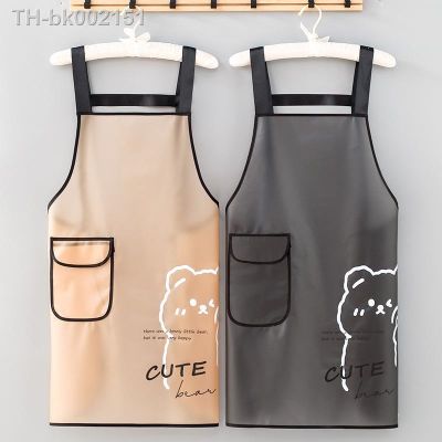 ∋☍❇ New Translucent Kitchen Fashion Apron Waterproof Mens And Womens Kitchen Aprons Home Chef Baking Clothes With Pockets