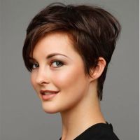 Amir Short wig Synthetic Brown wigs For Women Natural Straight Hair With Side Bangs Pixie cut Daily Wig Cosplay Gift ของขวัญ