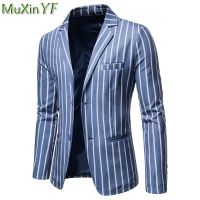 ZZOOI Mens Autumn New Clothing 2021 Smart Causal Suit Coats Man Fashion Blue Stripe Business Tops Classic Joker Work Clothes Suits and Blazer