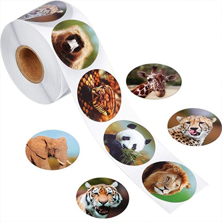 cw-8-designs-animals-stickers-adhesive-label-sticker-500pcs-roll-scrapbooking-for-student-kids-1-inch-round-reward