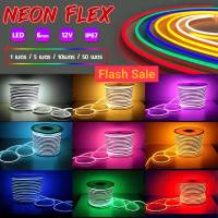 LED Neon flex 12V ขนาด6X12มม.ม้วนใหญ่ ยาว 50 เมตร ไฟนีออนดัด กันน้ำนีออนเฟลกซ์ ดัดอักษรป้ายไฟ ตัดได้ทุก2.5cm ทำรูปทรงต่างๆ ไฟประดับตกแต่ง แถม 5 ขั้ว