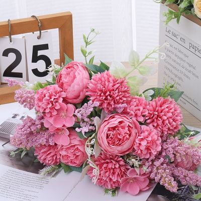 [AYIQ Flower Shop] ดอกไม้ประดิษฐ์ช่อดอกไม้ผ้าไหมวินเทจการตกแต่งงานปาร์ตี้ภายในบ้านปลอมแบบมีหูข้าวสาลีผสมลายดอกไม้สำหรับเจ้าสาวในงานแต่งงาน