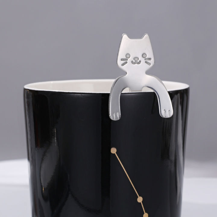 free-shipping-ช้อนอุปกรณ์ทำครัวรูปแมวทำจากสเตนเลสสตีลด้ามยาวขนาดเล็กน่ารักใช้สำหรับช้อนชาเลี้ยงกาแฟแมว