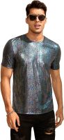 OYOANGLE Mens Crocodile Print Top Short Sleeve Metallic Party Tee Shirt