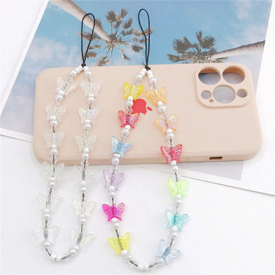 Acrylic Phone Accessory Anti-loss Phone Holder Butterfly Phone Charm Colorful Mobile Phone Lanyard Cute Phone Chain