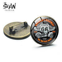 SIAN Classic US เส้นทาง66เข็มกลัด Pin เครื่องประดับ Art Photo แก้วโดม Cabochon Lapel Pins เข็มกลัดเรซิ่นป้ายของขวัญผู้ชายผู้หญิง