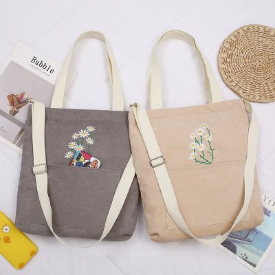 Large Women Shoulder Shopper Bag Ladies Canvas Tote Shopping Bags Corduroy Female Handbag Crossbody Book Bags for Girl Student Cross Body Shoulder Bag