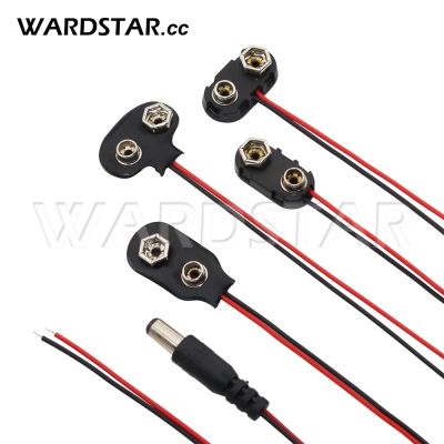 10Pcs 9V Battery Snap Connector Clip 5.5x2.1 DC Battery Power Cable Plug T/I Type Lead Wires holder Black Red Cable 15cm Electrical Connectors