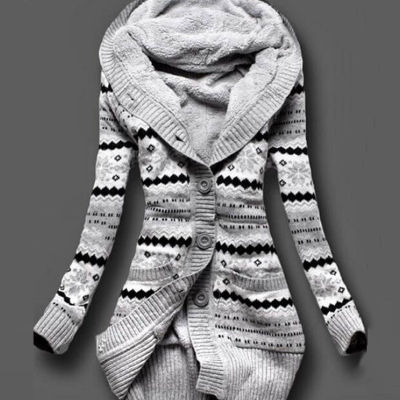 Women Winter Thick Hooded Cardigans Sweaters Fleece Warm Solid Loose Knitted Coat Long Sleeve Knitwear Outerwear F