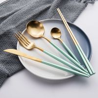 Wedding Gift Set, Gold-Plated Stainless Steel Fork Knife Spoon Tableware Set, Food Grade Tableware