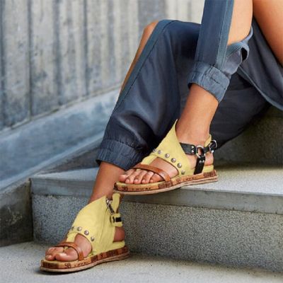 ขายดีที่สุด ioztt2023 - /❡✑✉ New Women 39;s Sandals Soft Bottom Colorblock Rivet Flip-flops Fashion Mouth Flat Roman shoes 2023