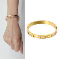 Women’s Stainless Steel Chain Bangle Full Diamond Buckle Bangle New Fashion Rose Gold Costume Accessories Cuffs Couple