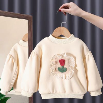[COD] Girls clothes winter new childrens tulip embroidered sweater Korean version baby girl plus fleece warm top
