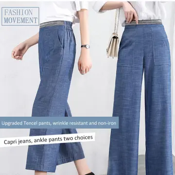 Size 23-40 Trousers High Waist Pants Wide-leg Trousers Women 2023 New Style  Summer Stretchable Waist Straight Cut Trousers Casual Ice Silk Thin Suit  Slacks Pants Squarepants for Women 4XL