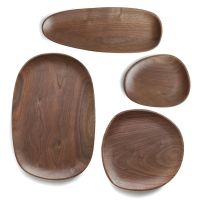 Walnut Acacia Irregular Oval Solid Wood Dinner Plate Wooden Serving Decorative Tray for Dishes Snack Dim Sum Fruit Dessert