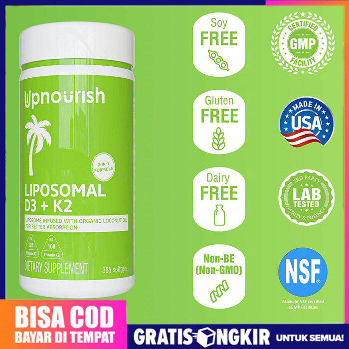 (BISA COD) Upnourish Liposomal Vitamin D3 5000IU + K2 (MK7) 100mcg isi