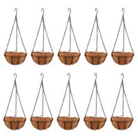 10X Black Growers Hanging Basket Planter with Chain Flower Plant Pot Home Garden Balcony Decoration-8Inch