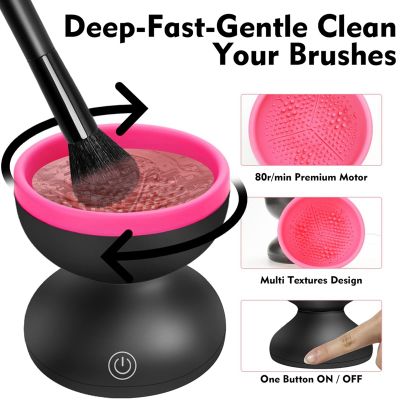 Electric Makeup Brush Cleaner Machine Portable Auto Spinner Brush Cleaner Tools for All Size Make Up Brush Cleaner, B