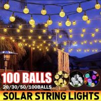 Solar String Lights Outdoor Crystal Fairy Light Chritmas Garland 8 Modes Waterproof Patio Light for Garden Party Decor Power Points  Switches Savers P