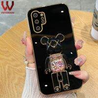 VWTEROKAI 3D Kacang Gula อาชญากรรมที่ตั้งรูปหมีที่วางโทรศัพท์สำหรับ Samsung Galaxy Note 10 PLUS S21 Ultra Electroplated Smooth Soft ซิลิโคนเคสโทรศัพท์