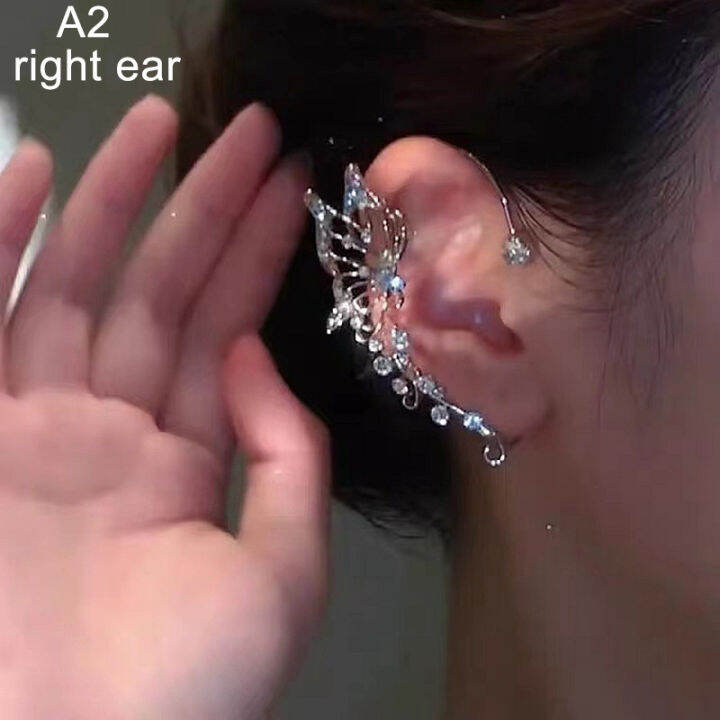 ZhongLouL Fashion Sparkling Crystal Elf Butterfly Ear Cuff Without Piercing Clip Earrings