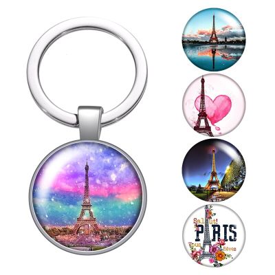 Fashion Eiffel Tower Love Paris glass cabochon keychain Bag Car key chain Ring Holder silver color keychains for Man Women Gift Key Chains
