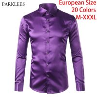 【Hot Sale】embellishembellishเสื้อหรูหราผู้ชายผ้าไหมเสื้อลำลองเสื้อปาร์ตี้งานแต่งงาน Camisa Masculina M-XXXL