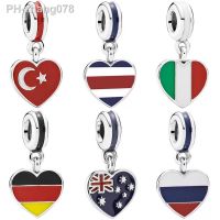 925 Sterling Silver Australia Germany Russia Italy Turkey Costa Rica Country Flag Pendant Bead Fit pandora Bracelet Jewelry