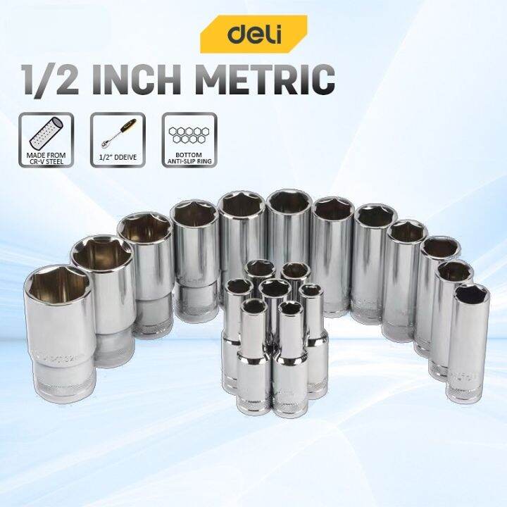 Deli (824 mm)Deep Socket Wrench 1/2 Full Size CrV Standard Drive Socket Wrench Set DL4308
