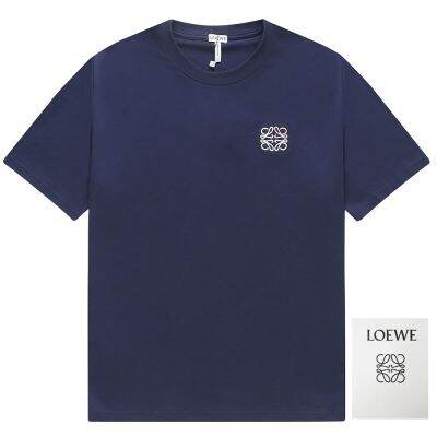 ☂▫LoeweP3เสื้อยืดแขนสั้นสำหรับผู้หญิงและผู้ชาย,เสื้อฤดูร้อนแฟชั่นโลโก้คลาสสิกปักโลโก้