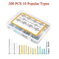 ชุดสมอยึดผนังท่อท่อต่อขยายพลาสติก200ชิ้นชุดอุปกรณ์ยึดแบบมีสกรูสำหรับยึดผนังผนังผนังผนังทำจากพลาสติก Drywall เจาะด้วยตนเอง