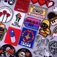 Punk Skull Fusible Patch Rock Stripes For Jackets Jeans Iron On Embroidered Patches For Clothing DIY Hippie Patches On Clothes