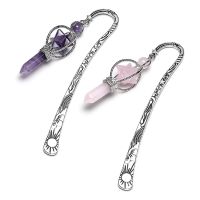 Vintage Silver Metal Bookmarks for Women Amethyst Rose Quartz Crystal Points Merkaba Star Pendant Bookmarks for Girl