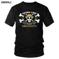 Vintage Distressed หนึ่งชิ้น Skull โลโก้ T เสื้อกางเกงขาสั้นผู้ชายอะนิเมะ Grand Line University เสื้อยืดสินค้า