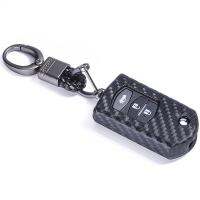 ஐ™ Caron Fiber Silicone Car Key Case For Mazda 2 3 6 CX5 CX-7 CX-5 Folding Remote Fob Cover Keychain Holder Auto Accessories