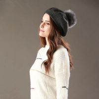 VISROVER new beret hat female winter knitted wool cap fake fur pompom hat solid color top quality Women Boina Feminina