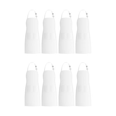 8 Pack Bib Aprons with 2 Pockets Adjustable Kitchen Cooking Chef Apron for Women &amp; Men, White