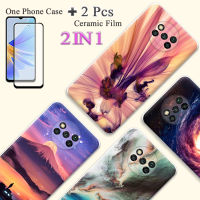 2 IN 1สำหรับ Xiaomi X3 Poco X3 NFC X3 Pro TPU นุ่มและหลากสีทาสีเคสโทรศัพท์ด้วยฟิล์มกันรอยกันกระแทกโค้ง