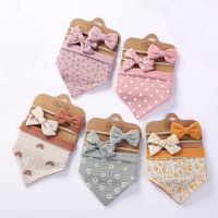 【DT】hot！ 3Pcs Baby Headband Cotton Saliva Print Newborn Side Bibs Muslin Bandana Burp Cloths Feeding Smock