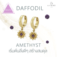 A.CEMI Amethyst Daffodil Flower Hoop ต่างหูดอกแดฟฟอดิล พลอยอะเมทิสต์ ต่างหูพลอยแท้ ต่างหูเงินแท้ ชุบทอง 18K ของขวัญแฟน