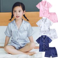 Childrens Satin pajamas for Girls Boy Pajama Sets Summer Autumn Silk Fashion Pijama Tops Pants Set Kid Pyjamas Sleepwear Suit