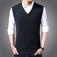 Autumn New Mens Knitted Sleeveless Wool Vest Business Casual V-neck Jacquard Sweater Vest Male Brand Clothes