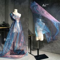 Antique Blue Wine Gradual Change Laser Organza Designer Fabric DIY Sewing Dress Clothing Illusion Fabric Yard Tissus Tulle