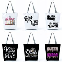 King and Queen Cartoon Fashion Print Tote Bag Eco Friendly High Capacity Foldable Women Shoulder Bag School Teacher Gift Handbag