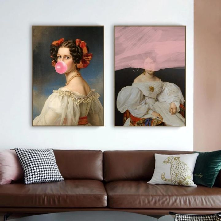 ศิลปะคลาสสิก-mona-lisa-เป่าสีชมพู-bubble-gum-ผ้าใบภาพวาดโปสเตอร์พิมพ์ภาพผนังสำหรับห้องนั่งเล่น-wall-decor-cuadros