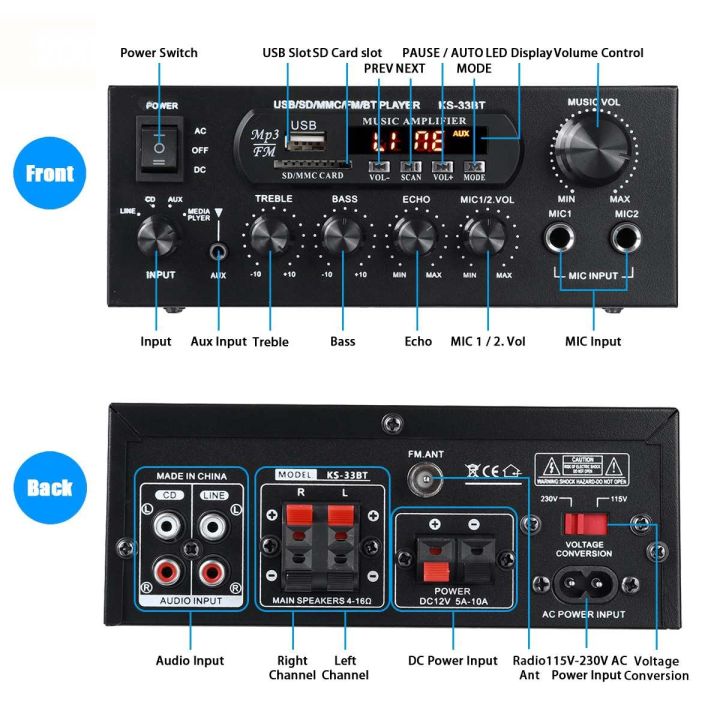 เครื่องขยายเสียงเมมโมรีการ์ด-usb-แอลอีดีเครื่องขยายเสียงดิจิทัล-hifi-ks-33bt-เครื่องขยายเสียง2x450w-บลูทูธสเตอริโอ