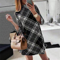 Plaid Print Half High Collar Dresses for Women Trending Casual Office Ladies Mini Dress Fall Winter Plus Size Clothing 2022 Robe