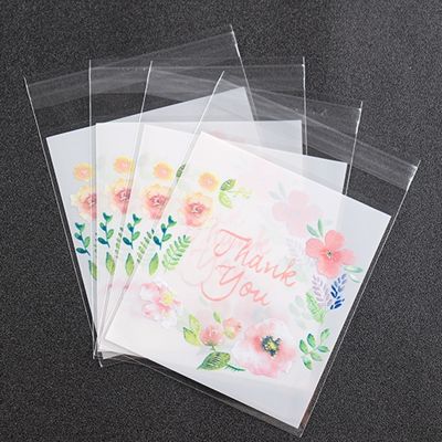 100pcs/set Thank You Flower pattern Cookie Candy Bag Self-Adhesive Biscuit baking Packaging bag Wedding Birthday Party Gift Bags