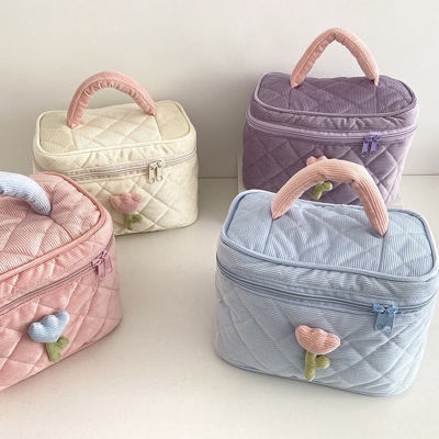 Bentoy Milkjoy Tas Kosmetik ความจุขนาดใหญ่ดอกไม้กระเป๋าเก็บของแบบพกพาพร้อมกระเป๋าถือแบบเล็ก