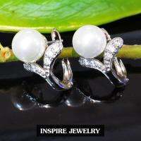 INSPIRE JEWELRY ต่างหูมุกแฟชั่นเกรดพรีเมี่ยม ตบแต่งด้วยเพชรสวิส ขาล็อคหลัง งานจิวเวลลี่  ขนาดสูง 2cm งานปราณีตแบบร้านเพชร  สวยงาม น่ารัก